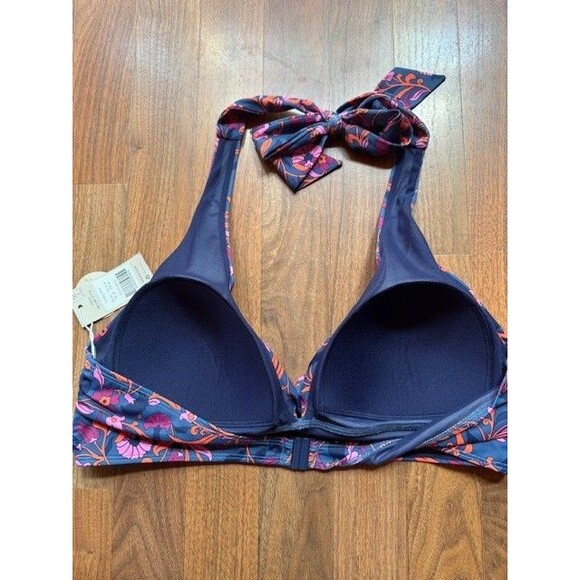 Boden Levanzo Halter Bikini Top US 16 18 Twist Blue Orange Floral Swim - Picture 7 of 11
